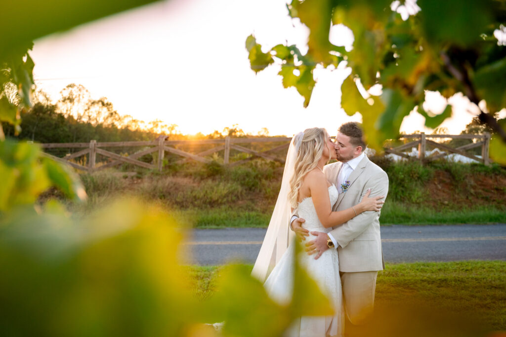 romantic bridal moment during golden hour