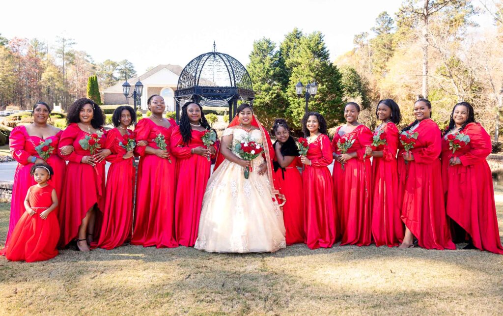 bridal party at pristine chapel wedding