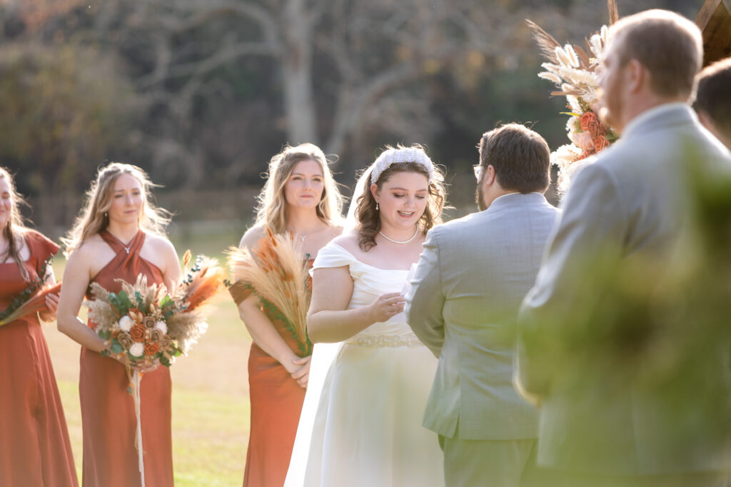 bride reads vow to husband during their wedding 