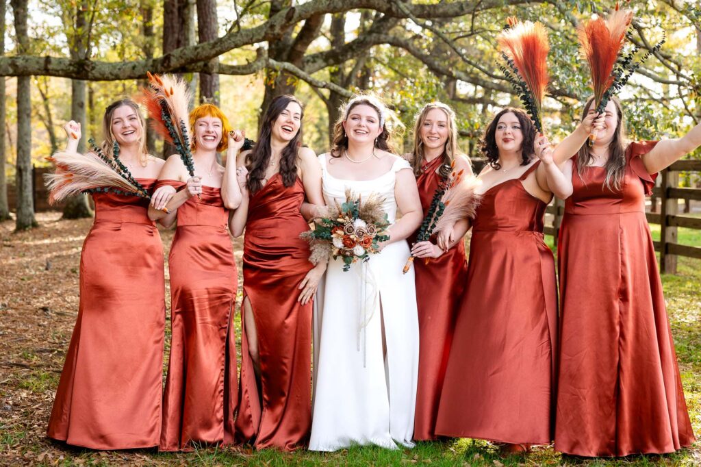 bride and her bridesmaids posing