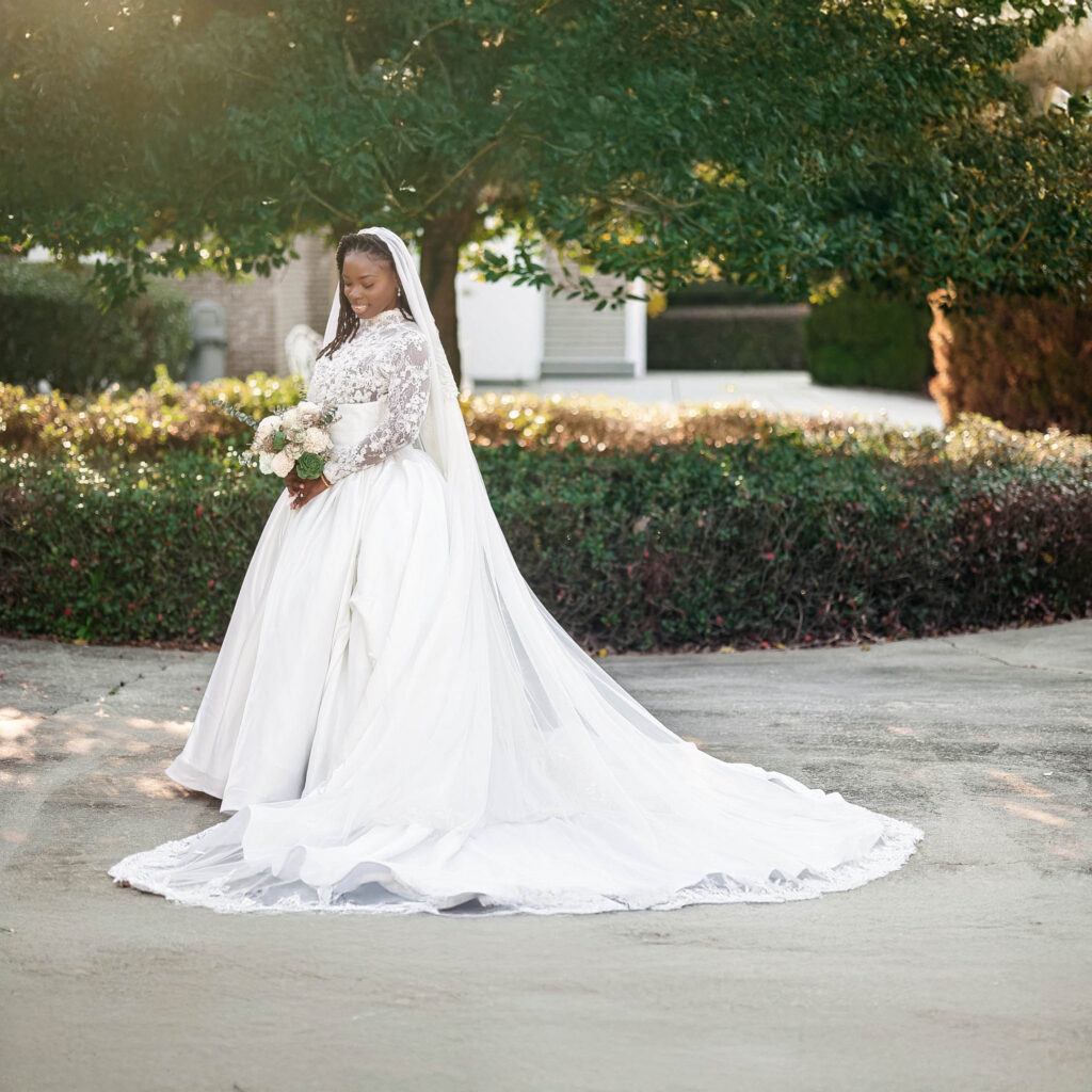 Bride posing at her wedding at Pristine chapel in Atlanta 