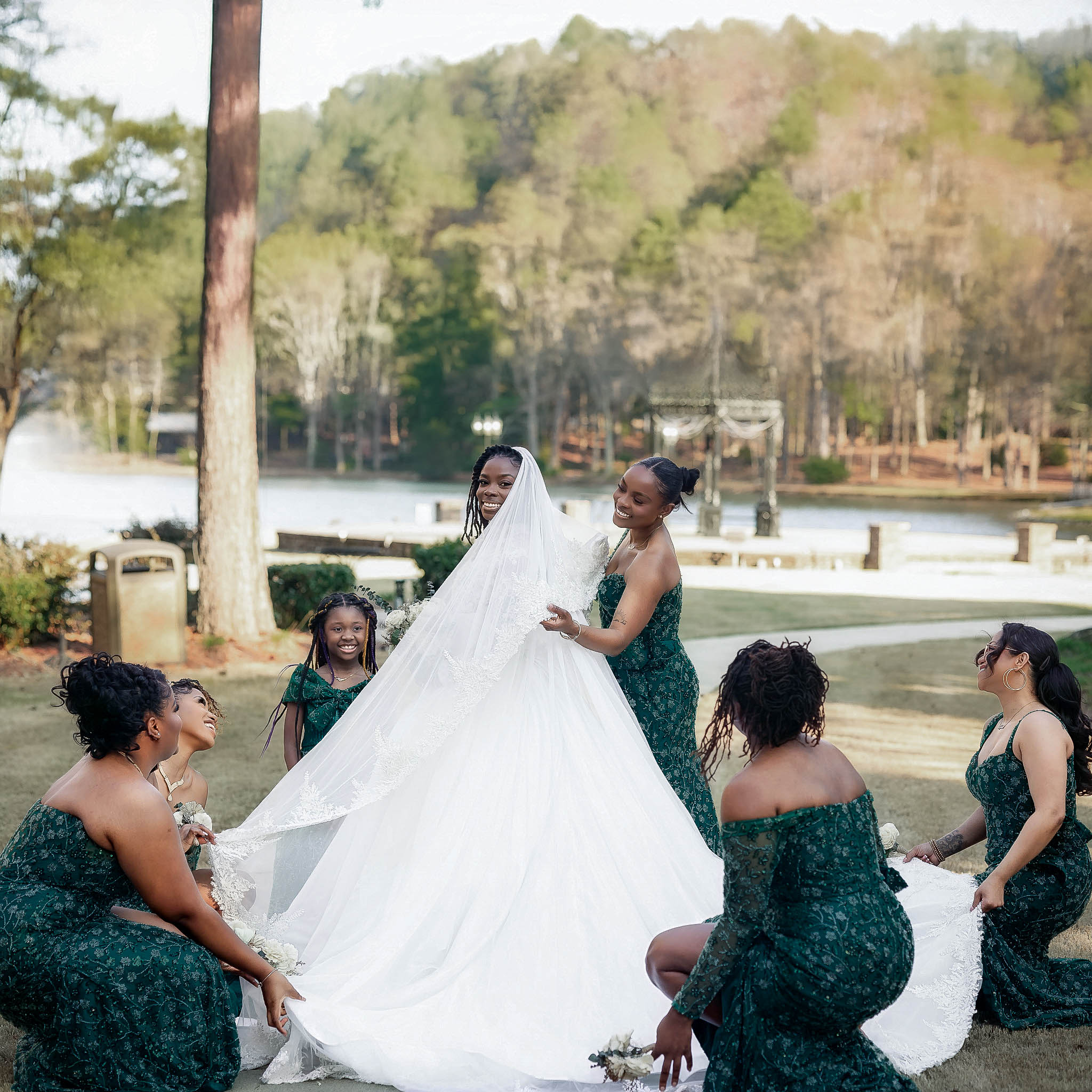 bride and bridesmaid sharing a candid moment at a wedding at Pristine Chapel in Atlanta