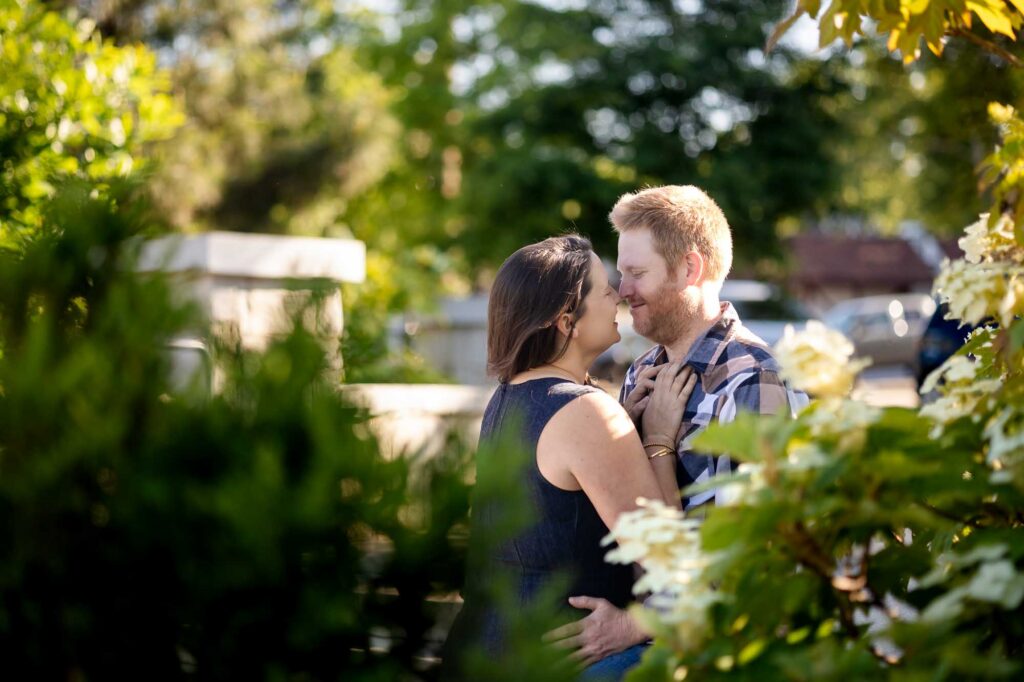 Intimate moment captured during Atlanta engagement session in downtown Decatur