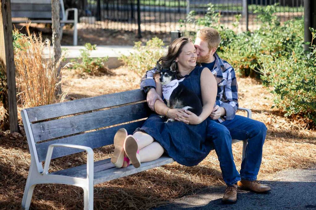 Candid engagement photography in Atlanta featuring downtown Decatur charm