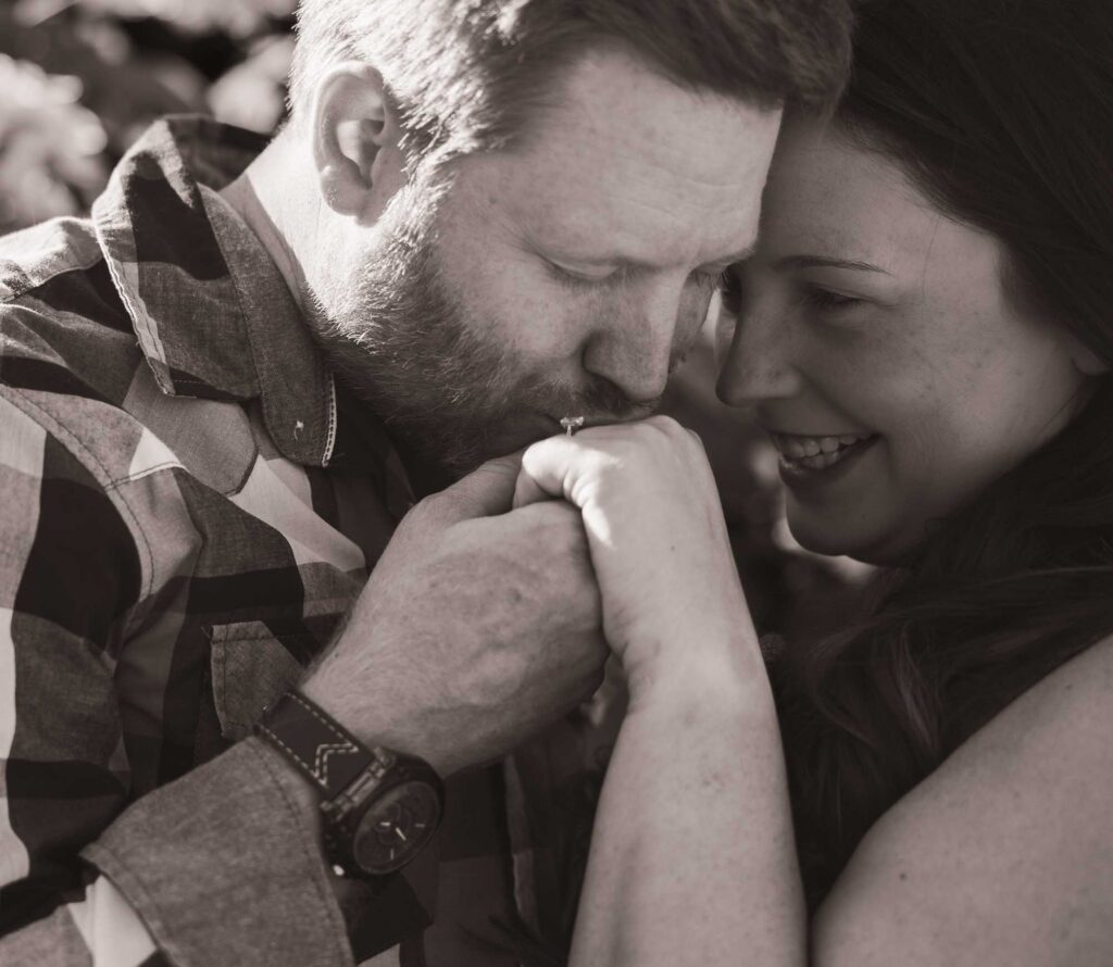 Intimate engagement session in Decatur Georgia with candid romantic moments