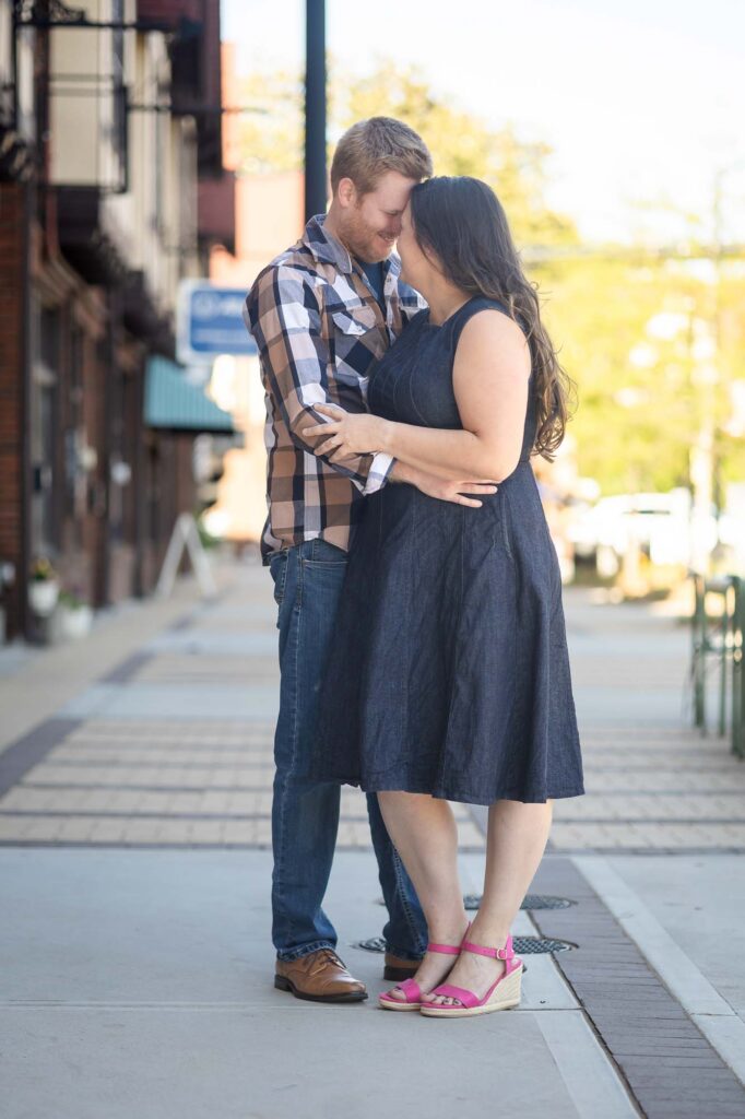 Romantic engagement photos in Decatur Atlanta with natural light and urban backdrop